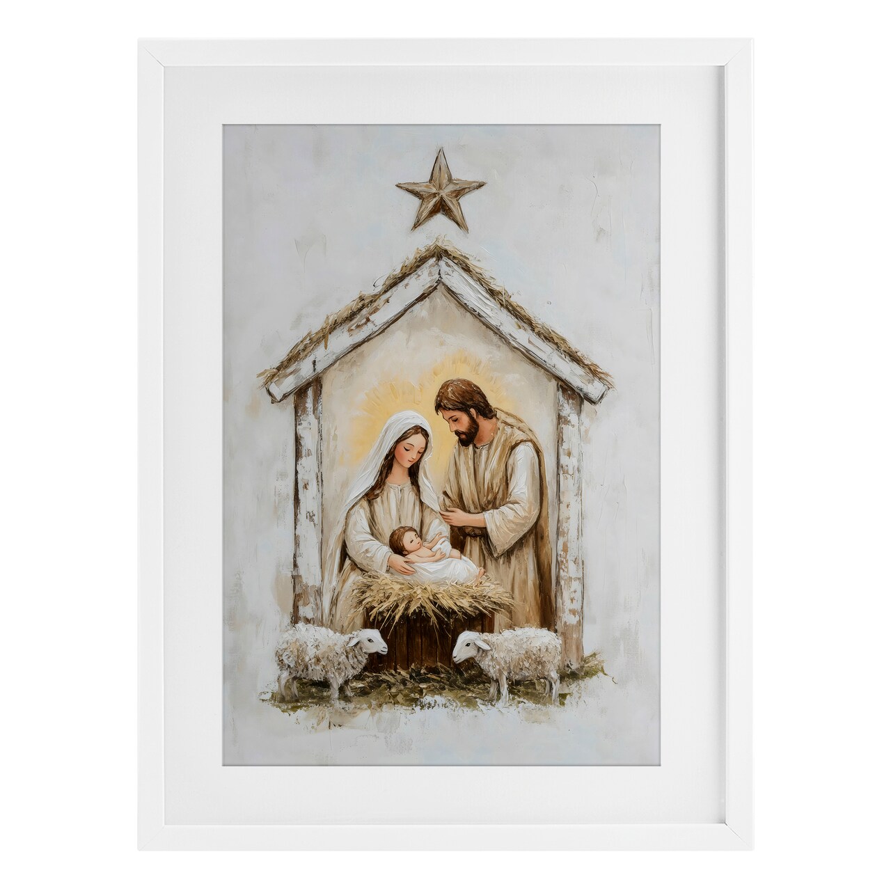 Stupell Industries Little Lambs & Nativity Framed Print Under Glass, design by Petal Prints Design